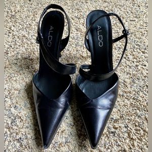 ALDO Black Pointy Toe and Stretch Strap High Heels
